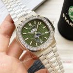Clone Patek Philippe Annual Calendar Nautilus Watches Olive Green with Diamond 42mm